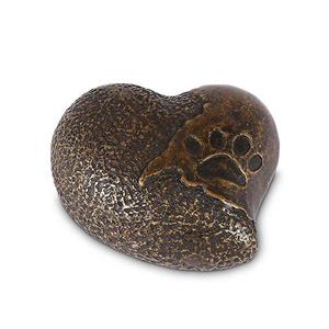 Urnwebshop Bronzen Hart Urn met Pootafdruk Kat (0.3 liter)