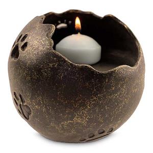 Urnwebshop Bronzen Waxinelicht Urn met Pootafdrukken Kat (0.6 liter)