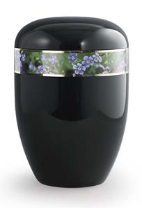 Urnwebshop Hoogglans Zwarte Design Urn Vergeet Mij Nietjes (4 liter)