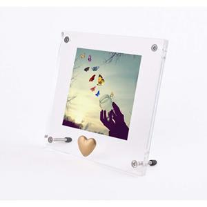 Urnwebshop Plexiglas Fotolijst met Matgouden Tinnen Ashartje (0.005 liter)