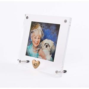 Urnwebshop Plexiglas Fotolijst met Matgouden Tinnen Ashartje Pootafdrukje (0.005 liter)