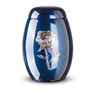 Urnwebshop Blauwe Glasfiber Urn Roos (3.7 liter)
