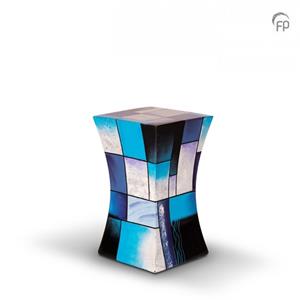 Urnwebshop Kleine Diabolo Glasfiber Urn Blauw-Wit (1.1 liter)