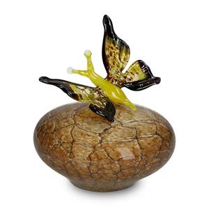 Urnwebshop Kristalglazen Vlinder Urn Geel Mixed Colours (0.3 liter)