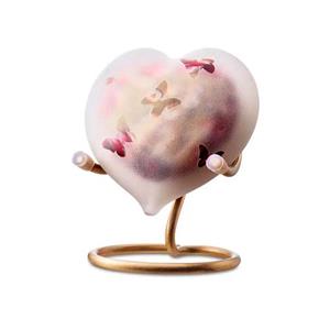Urnwebshop Kristalglazen Hart Urn Frosted Taupe Vijf Vlindertjes (0.05 liter)