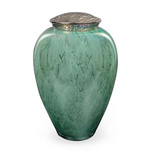 Urnwebshop Kristalglazen Urn Groen Marmer, Zilver Deksel (4 liter)