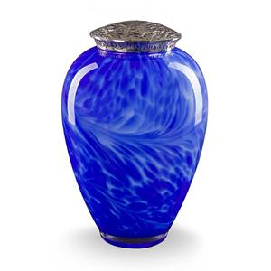 Urnwebshop Kristalglazen Kobalt Swirl Urn, Zilver Deksel (4 liter)
