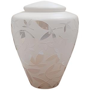 Urnwebshop Glazen Urn Wit - Spiegelende Sierbladeren (4 liter)