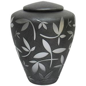 Urnwebshop Glazen Urn Matzwart - Zilveren Sierbladeren (4 liter)