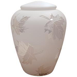Urnwebshop Glazen Urn Wit - Spiegelend Esdoorn Blad (4 liter)