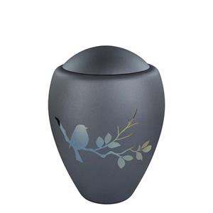 Urnwebshop Glazen Urn Antraciet - Spiegelende Vogel op Tak (4 liter)
