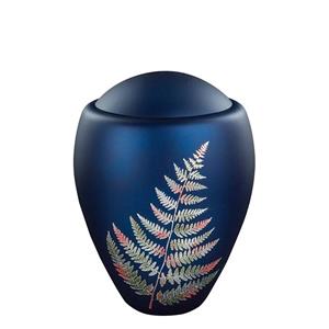 Urnwebshop Glazen Urn Satijnblauw - Bladgouden Varentak (4 liter)