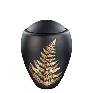 Urnwebshop Glazen Urn Satijnzwart - Bladgouden Varentak (4 liter)