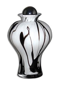 Urnwebshop Grote Glazen Urn Wit-Zwart (3.5 liter)