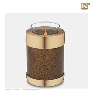 Urnwebshop Urn met Waxinelichtje Gespikkeld Kastanje - Matgoud (0.45 liter)