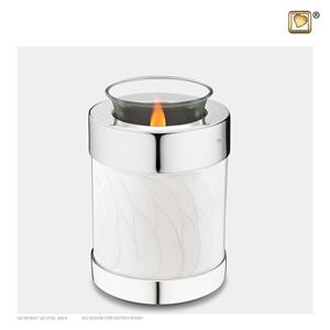 Urnwebshop Urn met Waxinelichtje Gemarmerd Wit, Zilver Randen (0.45 liter)