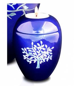 Urnwebshop Kleine Kaarshouder Urn Levensboom Diepblauw (0.1 liter)