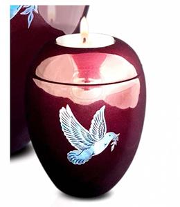 Urnwebshop Kleine Kaarshouder Urn Vredesduif Bordeaux (0.1 liter)