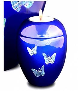 Urnwebshop Kleine Kaarshouder Urn Vlinders Diepblauw (0.1 liter)