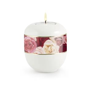 Urnwebshop Satijnwit Waxinelicht Urntje Veelkleurige Rozen (0.3 liter)