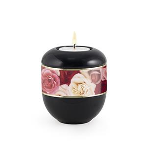 Urnwebshop Diepzwart Waxinelicht Urntje Veelkleurige Rozen (0.3 liter)