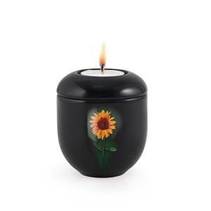 Urnwebshop Zwart Waxinelicht Urntje Zonnebloem (0.3 liter)