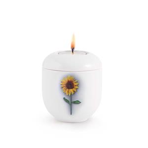 Urnwebshop Wit Waxinelicht Urntje Zonnebloem (0.3 liter)