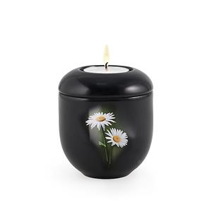 Urnwebshop Zwart Waxinelicht Urntje Margrietjes (0.3 liter)