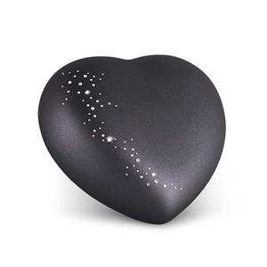 Urnwebshop Middelgrote Hart Urn Matzwart, Swarovski Sterrenregen (1.5 liter)