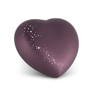 Urnwebshop Middelgrote Hart Urn Fluweel Berry, Swarovski Sterrenregen (1.5 liter)
