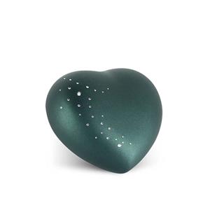 Urnwebshop Kleine Hart Urn Fluweelgroen, Swarovski Sterrenregen (0.5 liter)