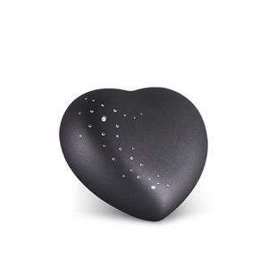 Urnwebshop Kleine Hart Urn Matzwart, Swarovski Sterrenregen (0.5 liter)