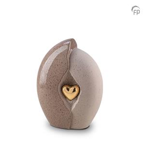 Urnwebshop Kleine Keramische Urn Bruingrijs-Gouden Hart (2.2 liter)