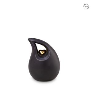 Urnwebshop Mini Keramische Traan Urn Zwart - Gouden Hart (0.8 liter)