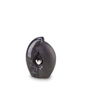 Urnwebshop Mini Keramische Urn Oiled Blue, Smoked Silver Hart (0.8 liter)