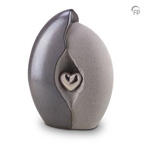Urnwebshop Grote Keramische Urn Double Grey, Silver Hart (3.8 liter)