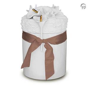 Urnwebshop Keramische Urn met Lelies en strik (5 liter)