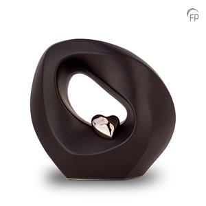 Urnwebshop Kleine Keramische Urn Antraciet, Zilver Hart (1.9 liter)