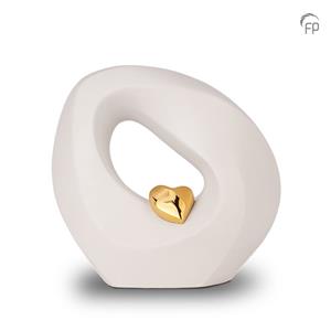 Urnwebshop Kleine Matwitte Keramische Urn, Gouden Hart (1.9 liter)
