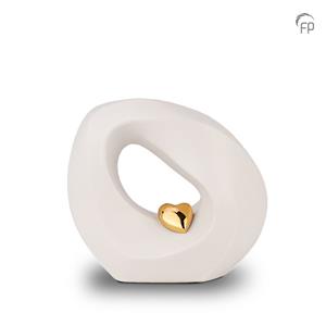 Urnwebshop Mini Keramische Urn Wit, met Gouden Hart (0.9 liter)