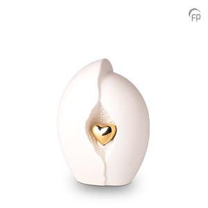 Urnwebshop Kleine Keramische Urn Wit - Gouden Hart (2.2 liter)