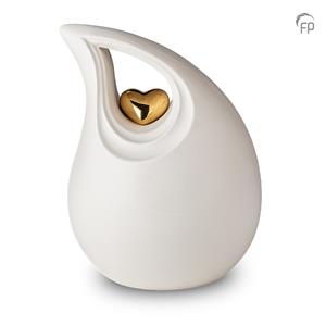Urnwebshop Grote Keramische Traan Urn Wit - Gouden Hart (3.8 liter)