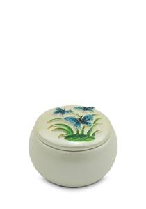 Urnwebshop Keramische Blauwe Vlinders Relief Miniurn (0.16 liter)