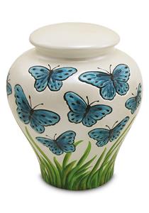 Urnwebshop Grote Keramische Blauwe Vlinders Relief Urn (3.8 liter)