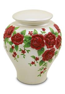 Urnwebshop Grote Keramische Rode Rozen Relief Urn (3.8 liter)