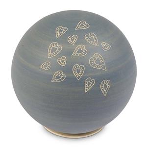 Urnwebshop Grote Keramische Bol Urn Grijs Slib Hartjes (3 liter)