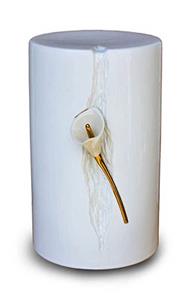 Urnwebshop Keramische Urn met Goudkleurige Lelie (4 liter)