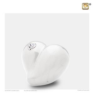Urnwebshop Mini LoveHeart Urn Wit Gemarmerd Swarovski (0.1 liter)