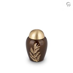 Urnwebshop Messing Mini Urn Bruin, Matgouden Varenblad (0.05 liter)