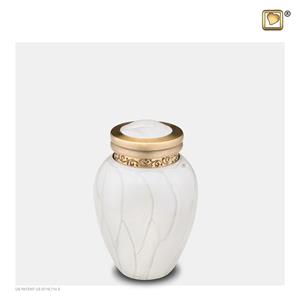 Urnwebshop Mini Blessing Urn Witmarmer, Gouden Sierand (0.085 liter)